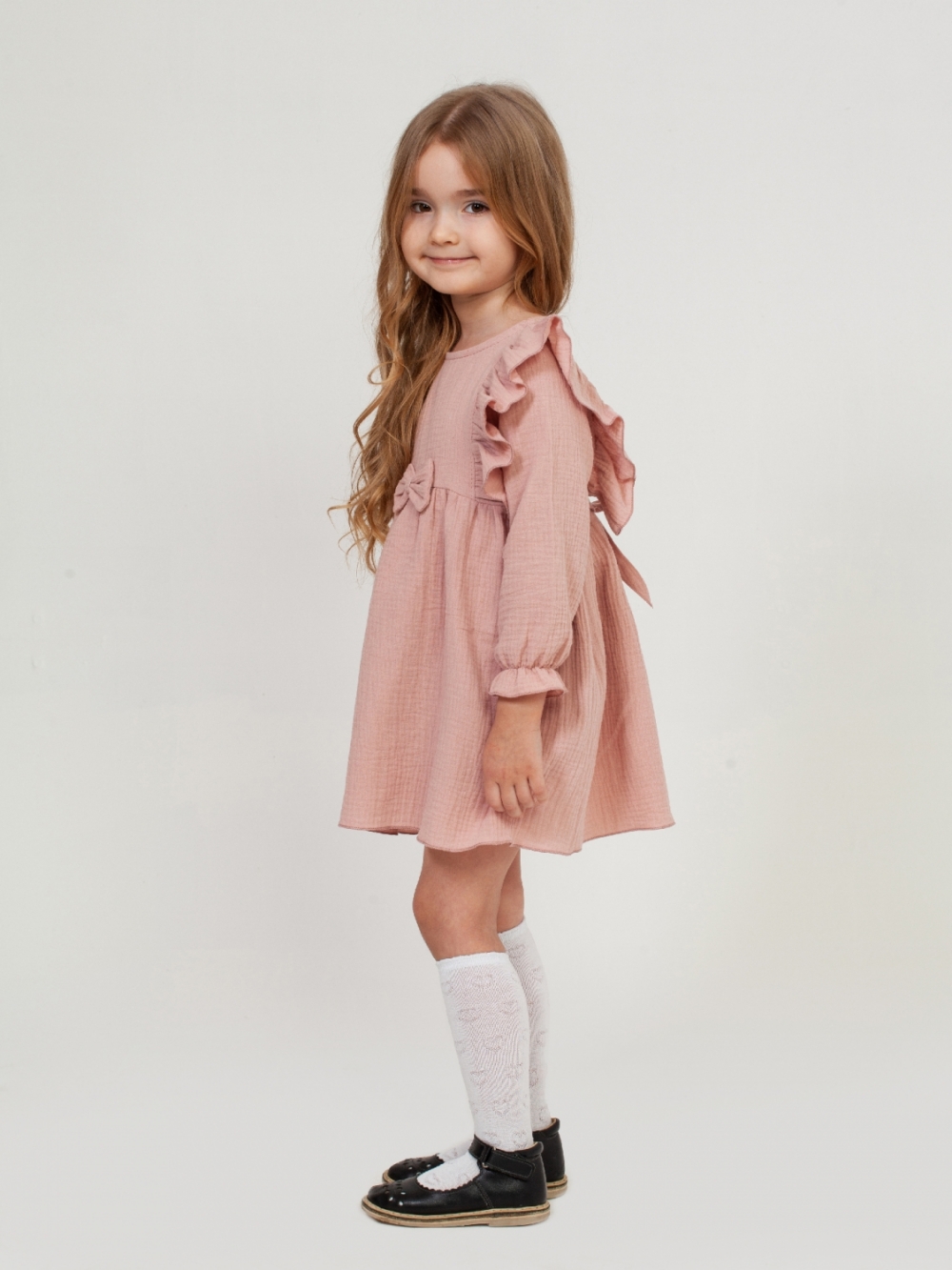 321-ПУ. Платье из муслина детское, хлопок 100% пудра, р. 98,104,110,116